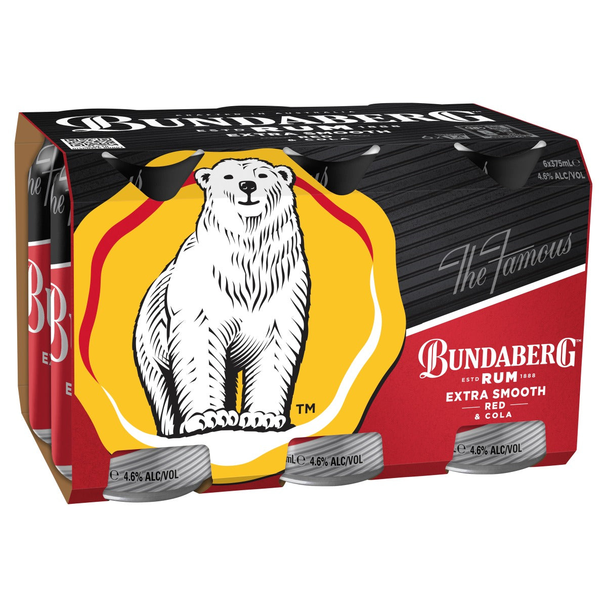 Cardboard beverage carton displaying a large illustrated polar bear; pack rests on a white background with red, yellow and black branding.