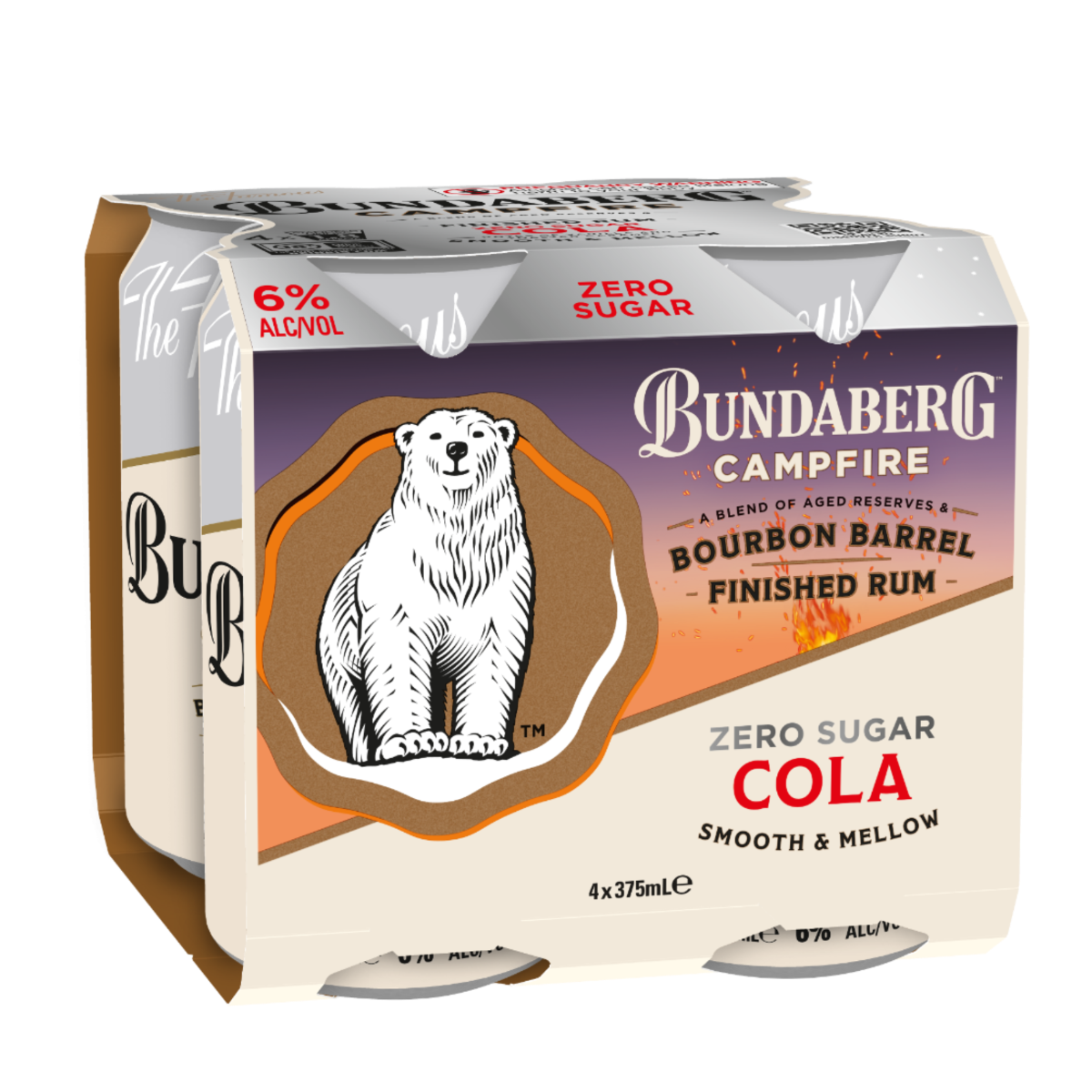 Bundaberg Campfire Rum & Cola Zero Sugar 4 Pack 375ml