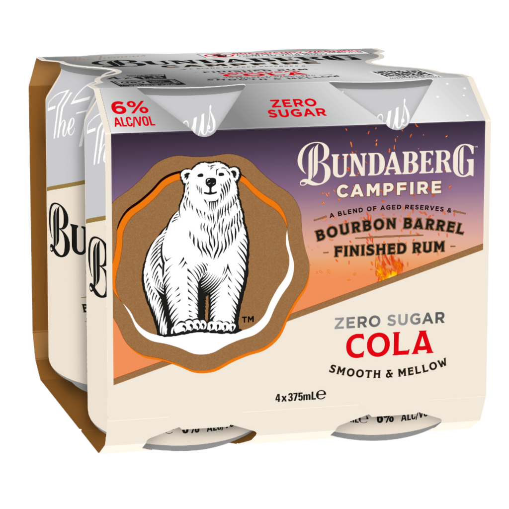 Bundaberg Campfire Rum & Cola Zero Sugar 4 Pack 375ml