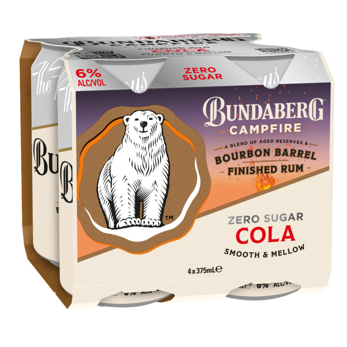 Bundaberg Campfire Rum & Cola Zero Sugar 4 Pack 375ml