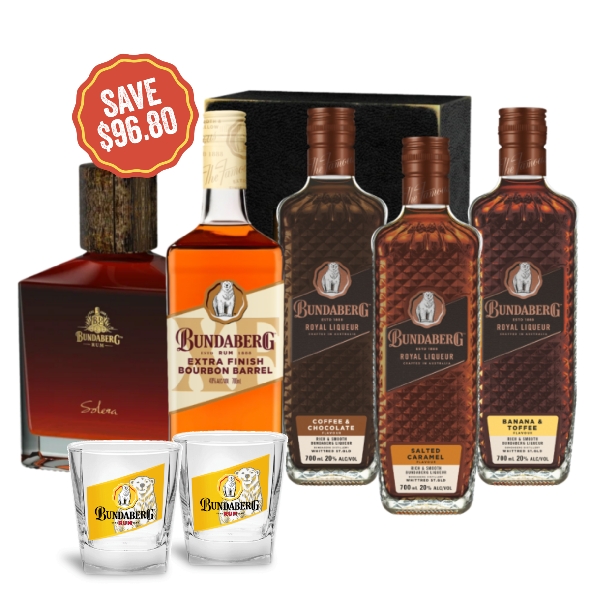 Bundaberg Rum National Rum Day Bundle plus Set of 2 Glasses