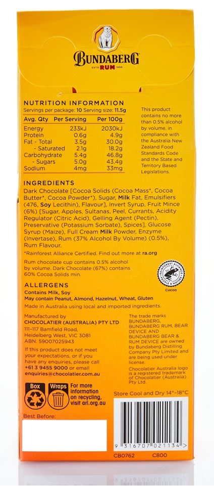 Bundaberg Rum 'N' Raisin Dark Chocolate