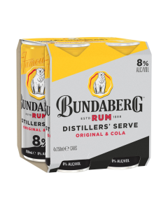 Bundaberg Rum Distillers' Serve Original & Cola 4 pack 250ml