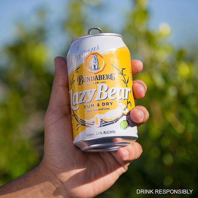 Lazy Bear Rum and Dry with natural lime Bundaberg Rum